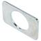 A rectangular metal shim with a central circular hole, used for spacing or adjustment in mechanical assemblies.