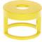 A yellow cylindrical object with an open middle and circular openings at the top and bottom, resembling a minimalist stool or stand.