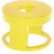 A bright yellow, cylindrical object with open sides and a central hole, resembling a plastic spool or industrial component.