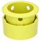 A yellow cylindrical object with holes, possibly a part or adapter, designed for mechanical or plumbing purposes.