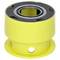 A yellow mechanical part resembling a coupler or bearing, with a cylindrical shape and a central hole, possibly used in machinery.