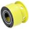 Yellow cylindrical mechanical coupling with black lining and metal center, featuring holes for attachment. Used in machinery for joining parts.