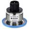 A metal and plastic sensor with a threaded body, labeled 'E300,' featuring a connector at the top and a blue ring at the base, typically used in industrial settings.