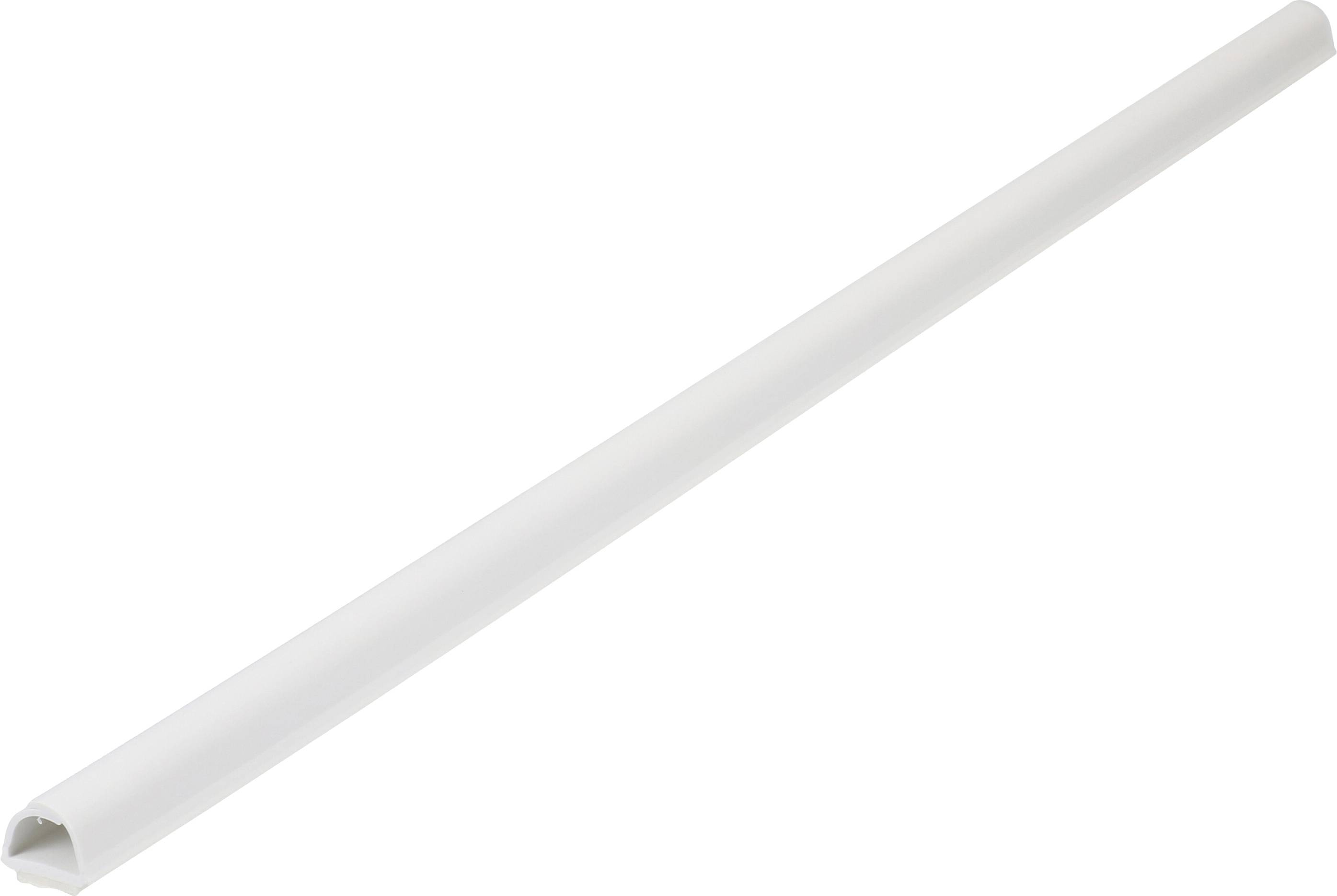 A long, white plastic cable cover for organizing and concealing cables or wires, shown against a plain background.