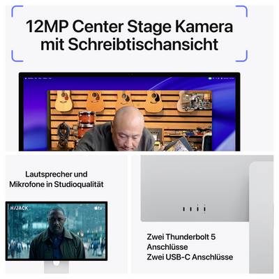 'Image description: Screen showing a person in a studio, with details of speakers, microphones and connections below.'