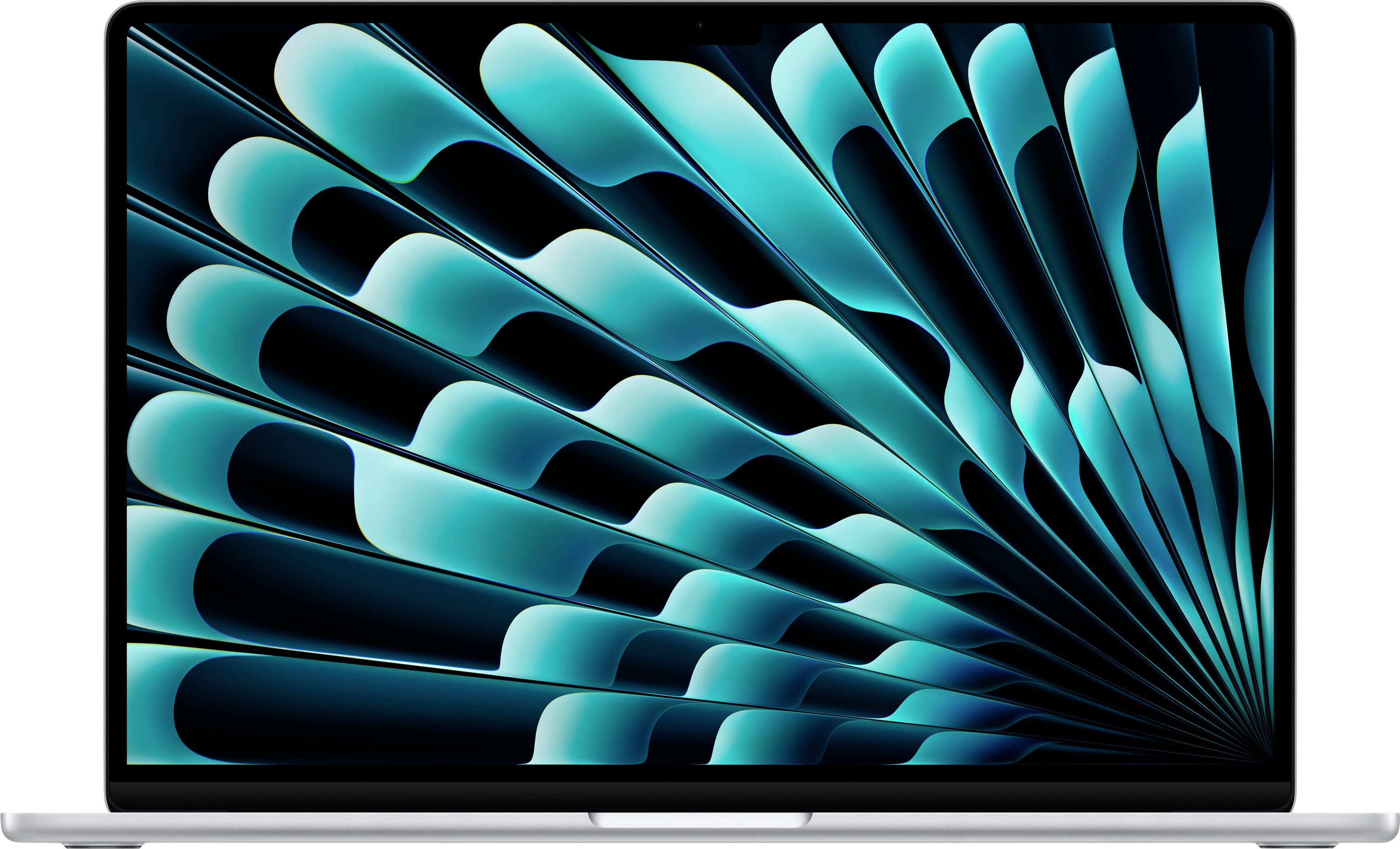 A laptop displays an abstract teal and black digital pattern, creating a sense of depth and motion on the screen.