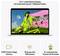 Laptop with a vibrant display, showing a person in neon green clothing on a bike in front of a pink house. Features: 12MP camera, three microphones, 6-speaker system.