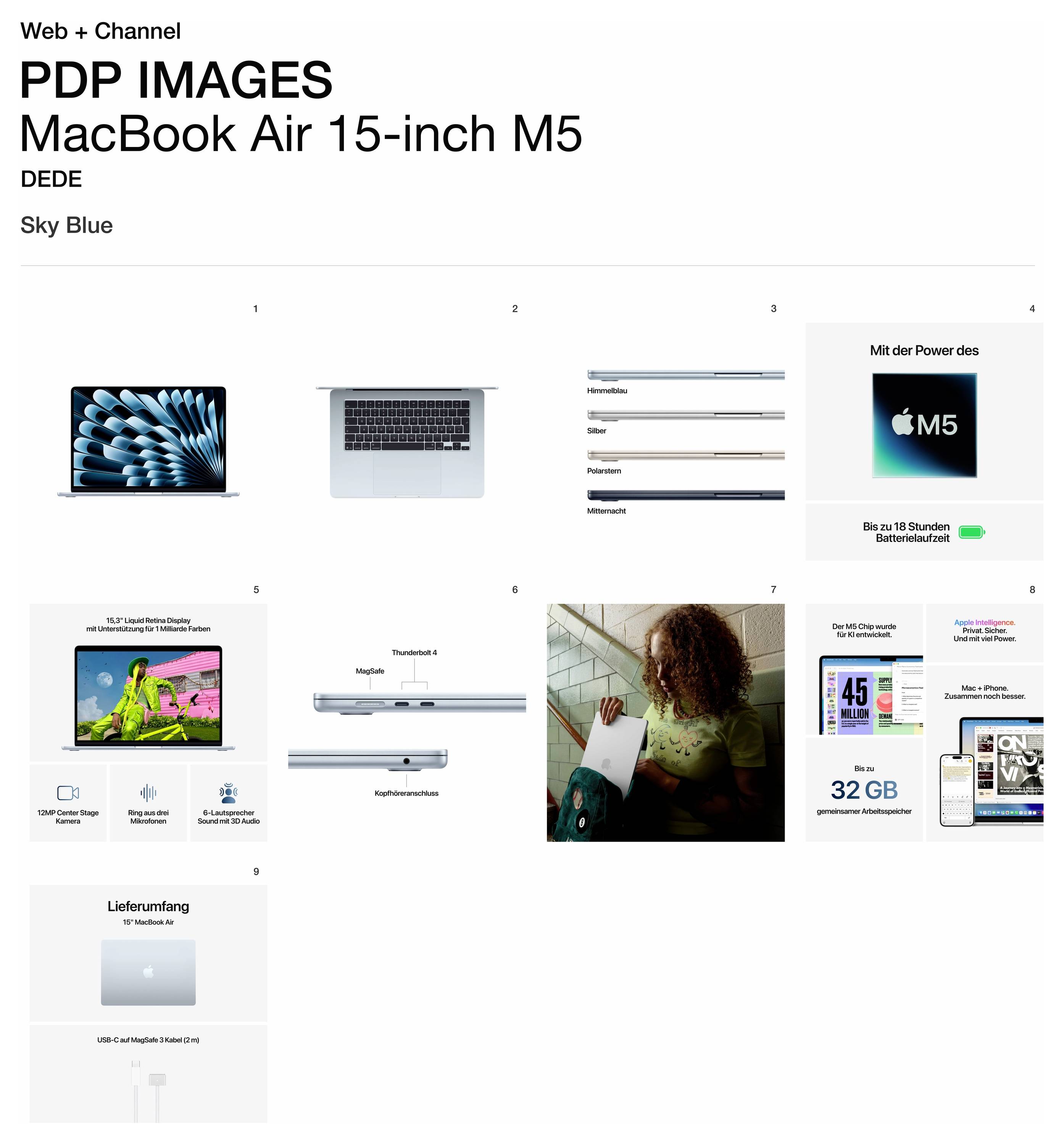 Supplied Items: 15" MacBook Air and USB-C to MagSafe 3 cable (2 m).