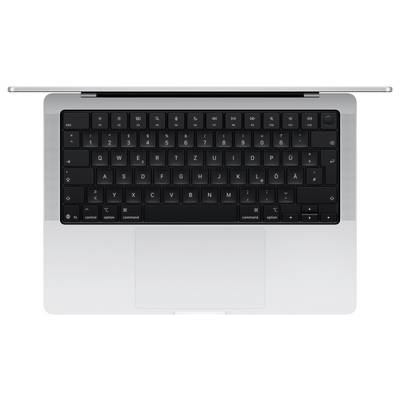 A top-down view of a laptop keyboard, showing the QWERTZ layout with black keys and a silver body. The touchpad is visible below the keyboard.