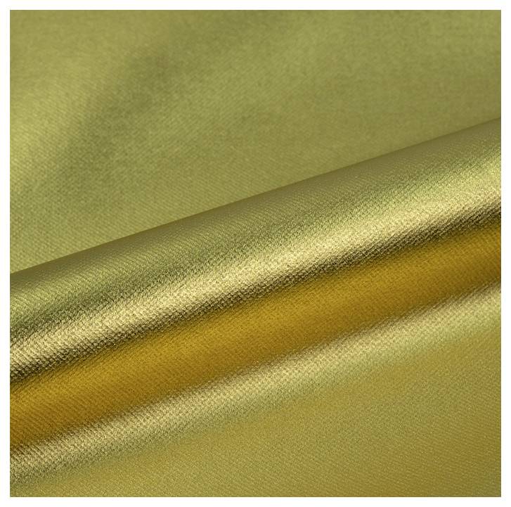 A close-up of folded gold satin fabric, showing its smooth texture and reflective sheen.