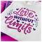 Tote bag with the text 'Love Without Limits' in pink and purple with decorative hearts and flowers around the words.