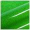 Close-up of a vibrant green glitter surface with a smooth, glossy texture and diagonal streaks creating a shimmering effect.