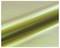 A close-up of a shimmering iridescent fabric with green and gold hues, showing a smooth, glossy texture and reflective surface.