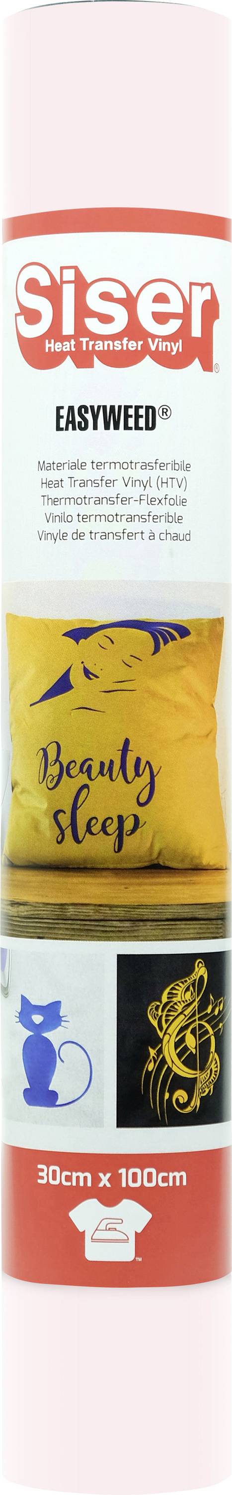Roll of Siser EasyWeed heat transfer vinyl; packaging shows examples of designs like 'Beauty Sleep' on a pillow; size 30cm x 100cm.