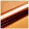 A close-up of glossy, metallic orange wrapping paper with a reflective, smooth texture, catching light and creating a vibrant sheen.