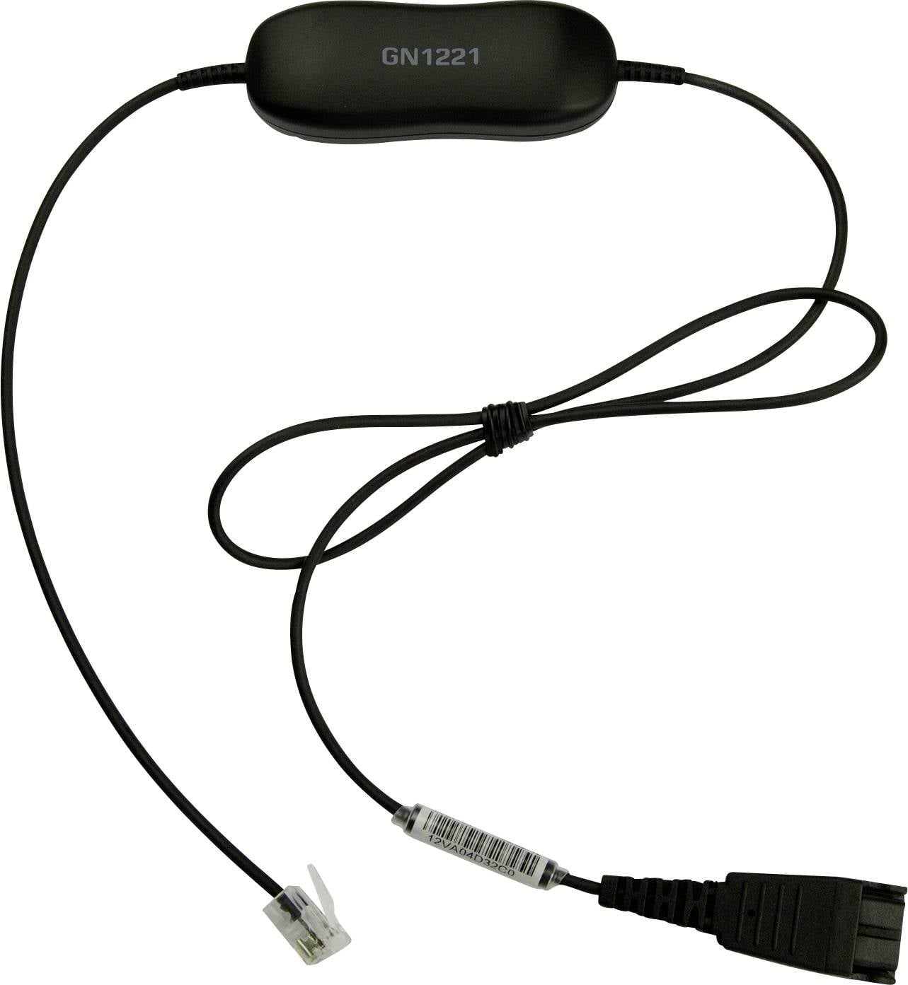 'GN1221' headset adapter cable with modular RJ connectors, used for connecting headsets to telecommunication devices.