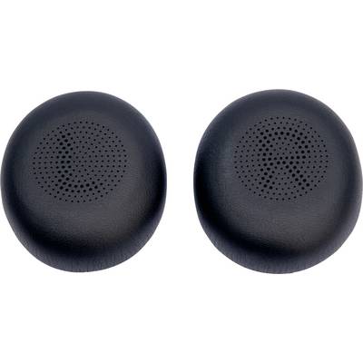 Two black, round speaker covers with perforated surfaces, shown side by side against a white background.