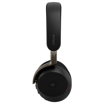 Black Jabra over-ear headset with a boom microphone, shown front view on a white background.