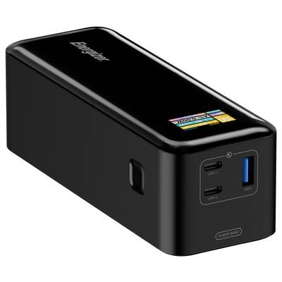 A black power bank labeled 'EnergyPak' with two USB-C ports and one USB-A port, shown on a white background.