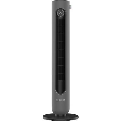 Black Bosch tower fan with circular digital display showing 25, slim vertical grille, on round base.