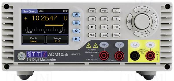 A digital multimeter displays a reading of '10.2647'. It has various buttons, a numeric display, and input terminals for measurement.