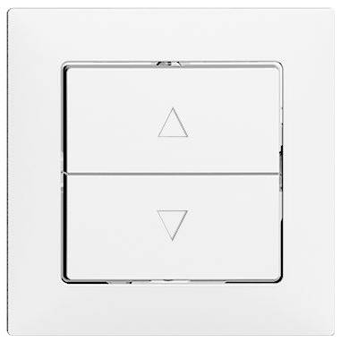 A white double light switch with up and down triangle symbols, likely for adjusting brightness or settings.