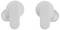 White wireless earbuds with a subtle skull logo on each, showcasing a sleek design and silicone ear tips for comfort.