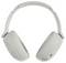 White wireless over-ear headphones, shown from the front with visible controls on the right earcup.