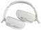 A pair of white wireless over-ear headphones folded for storage, highlighting their compact design.
