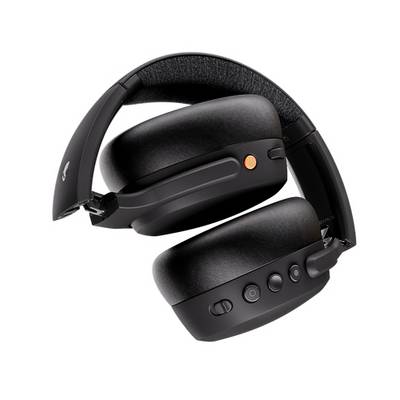 Black wireless over-ear headphones with cushioned ear pads and control buttons on the right earcup.