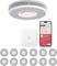 'X-Sense smoke detector system with multiple detectors, a central hub, and smartphone app displaying status and alerts in German.'