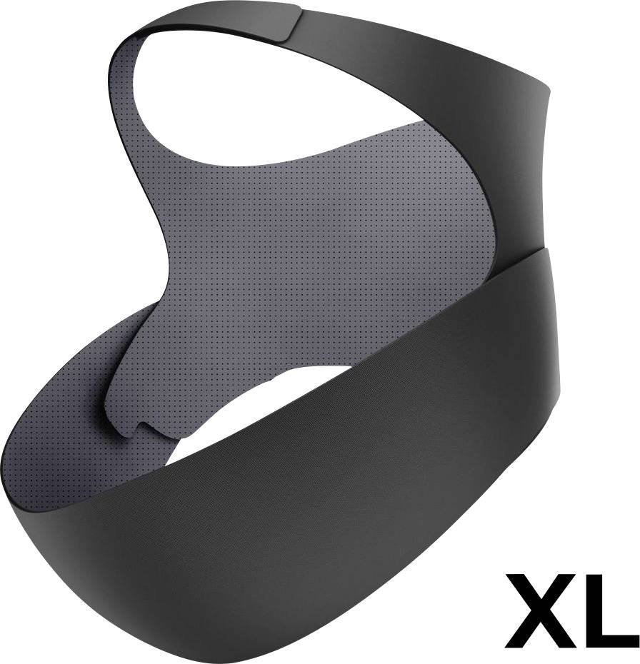Black head strap shown from a side angle, labeled 'XL', designed to fit over a virtual reality headset.