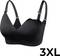 A black wireless bra with adjustable straps, featuring support under the cups. A '3XL' size label is prominently displayed in the corner.