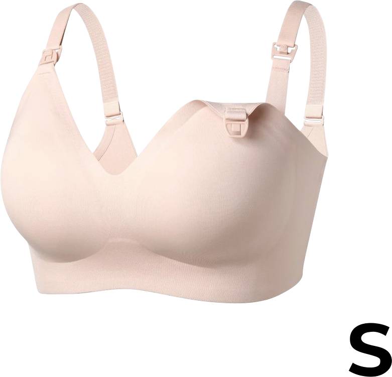 'Nude seamless bra with adjustable straps, size S, displayed against a white background.'