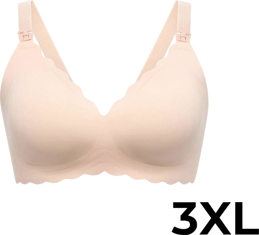 Peach-colored bra with scalloped edges and broad straps. Size '3XL' is displayed in bold black text.