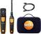 Testo infrared thermometer, hygrometer probe, USB cable, and carrying case with 'testo' logo displayed.