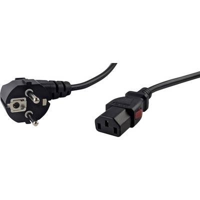 'A black power cable with a European plug on one end and a rectangular IEC connector on the other.'
