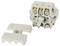 A white electrical switch component with multiple screw terminals, used for circuit connection, shown with detachable mounting plates.