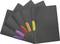 Five black folders fanned out with colorful tabs in purple, red, orange, yellow, and pink.