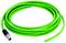 Coiled bright green cable with a black metal connector on one end<br>