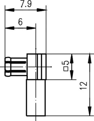 Technical drawing of a part with dimensions labeled 7.9, 6, 5, and 12, showing a stepped cylindrical profile and left-side connector.<br>