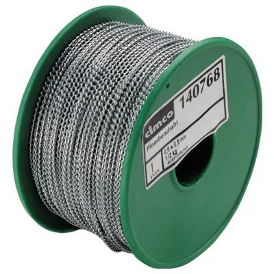 A green spool labeled '140768' holds coiled metallic wire. The label includes dimensions 0.5 x 0.5 mm.