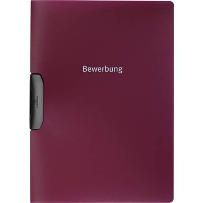 A maroon folder with the word 'Bewerbung' on the front, suggesting it's a job application or resume folder.
