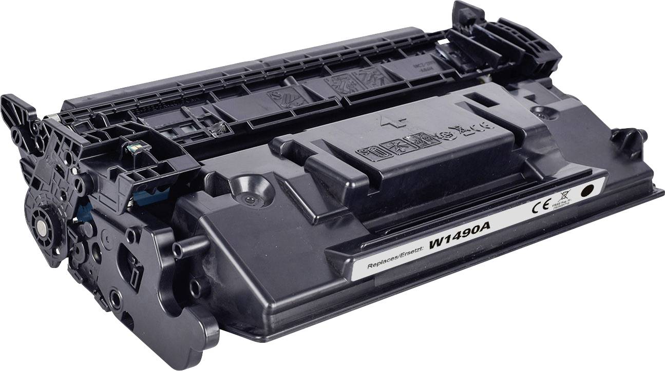 Black printer toner cartridge labeled 'W1490A' shown on a white background, angled to display its shape and side label.