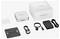 GEEKOM A Series mini PC kit with compact computer, power adapter, mounting plate, cable, HDMI cable, and small accessory box on white background.