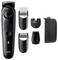 Electric trimmer set with multiple attachments and a travel pouch, designed for grooming different hair lengths and styles.