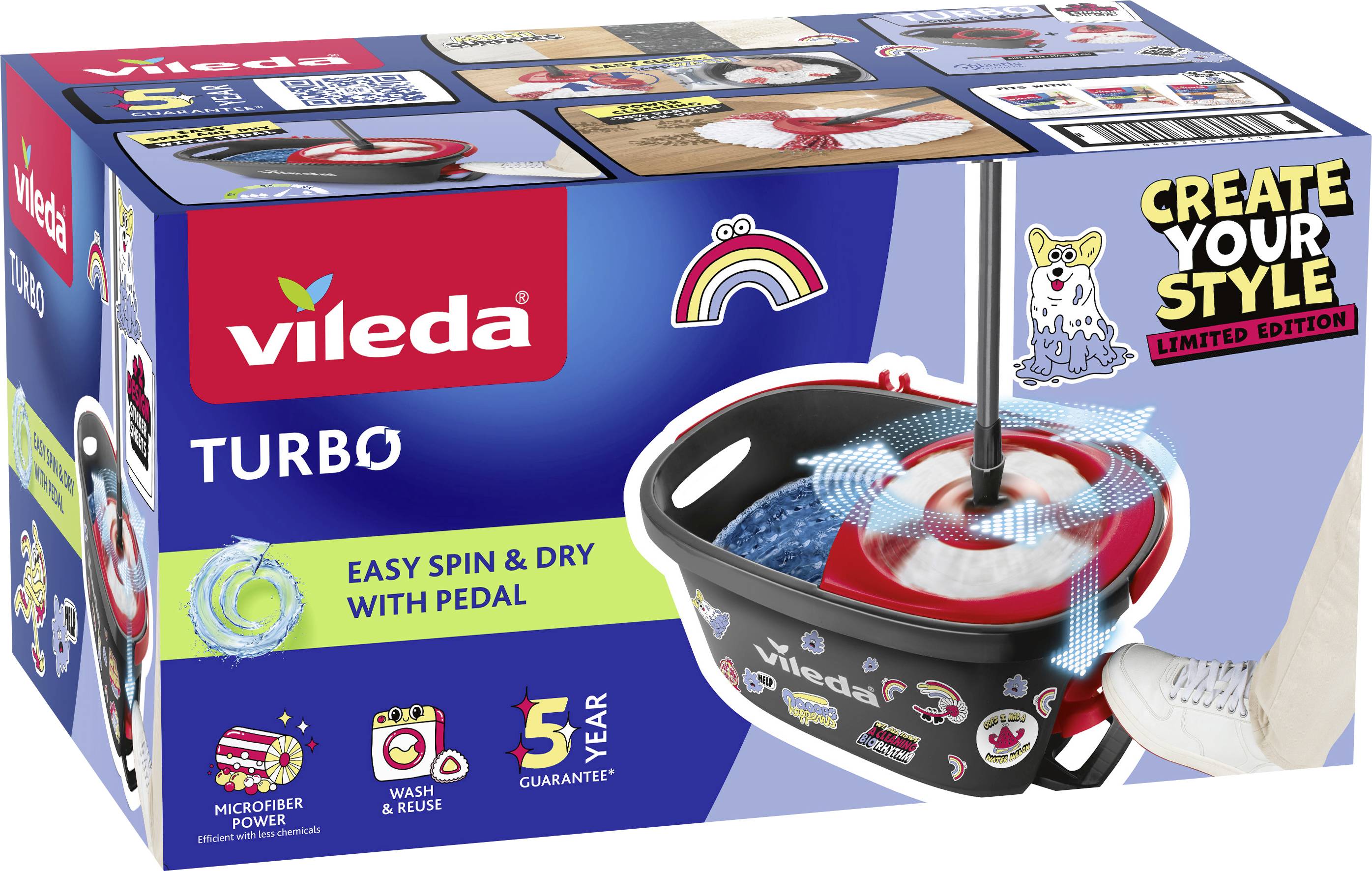 Vileda 183683 Vileda TURBO MY STYLE Box - Dirt is Good Mop complete set Anthracite, Red 1 pc(s)