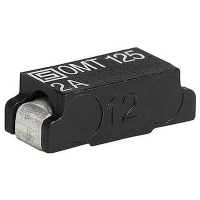 A black surface-mount electronic component labeled 'SMT 125 2A', used for circuit protection, with metal contacts visible.