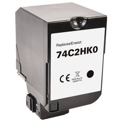 Black printer ink cartridge labeled 'Replaces/Ersetzt: 74C2HK0' with CE and WEEE symbols on a white background.