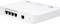 A white network switch with four Ethernet ports and a single power port on a white surface.